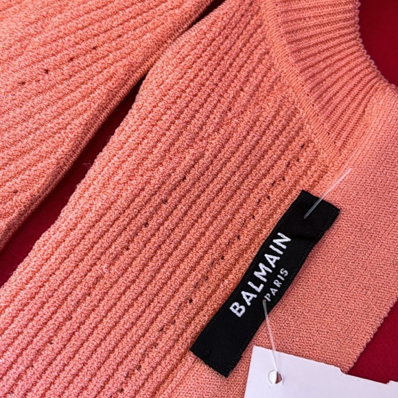 Balmain Gold Button Embellished Coral Knit Mini Dress Size 36 - Picture 8 of 13